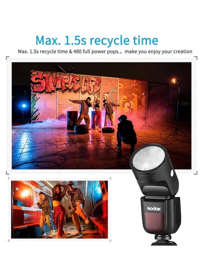 GODOX V1 V1-S Round Head Camera Flash for Sony, 2.4G TTL Sony Flash Speedlite, 1/8000 HSS Speedlight for Sony, Rechargeable Li-ion Battery, 480 Full Power Shots, 10 Level LED Modeling Lamp