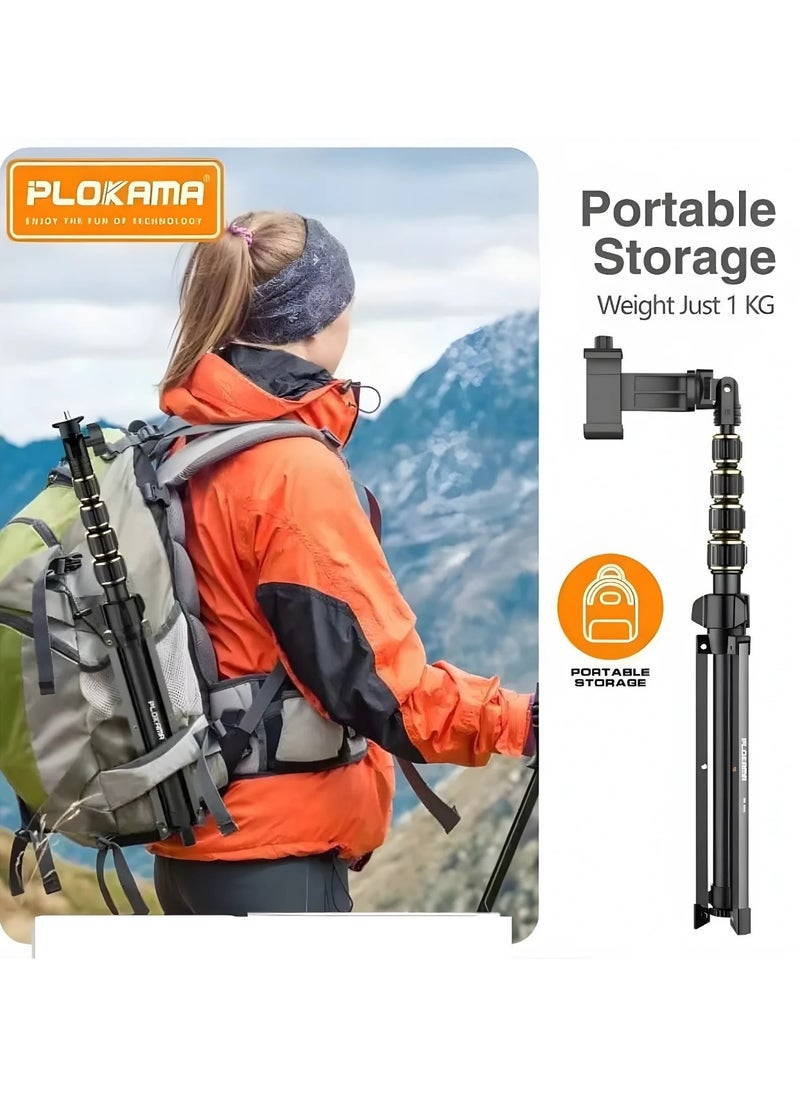 PLOKAMA PK-998 200cm Aluminum Tripod with Bluetooth Remote, 360° Ball Head