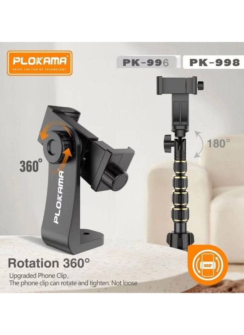 PLOKAMA PK-998 200cm Aluminum Tripod with Bluetooth Remote, 360° Ball Head