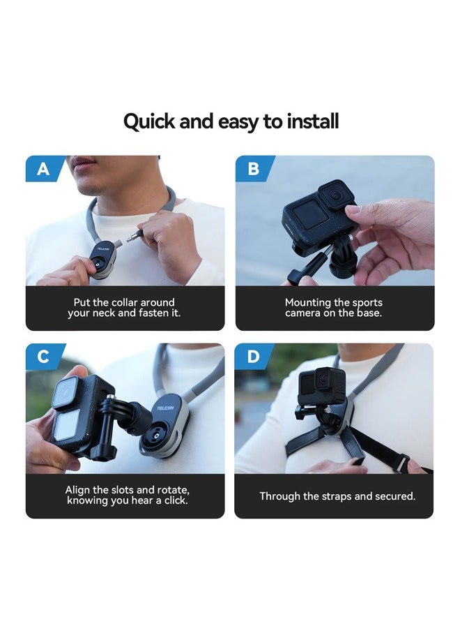 Telesin New upgrade accessories for go pro 13 / insta360 / DJI action cameras Magnetic silicone Neck Hanging Bracket holder 2.0