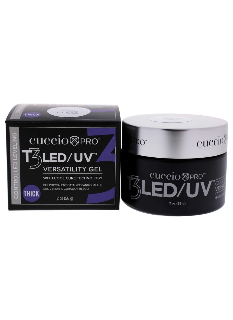Cuccio Pro T3 LED/UV Cool Cure Versatility Gel - Controlled Levelling - Incredibly Flexible - Strong Adhesion - Thick Viscosity - Fast Application - Quick Cure - Clear - 2 Oz Nail Gel