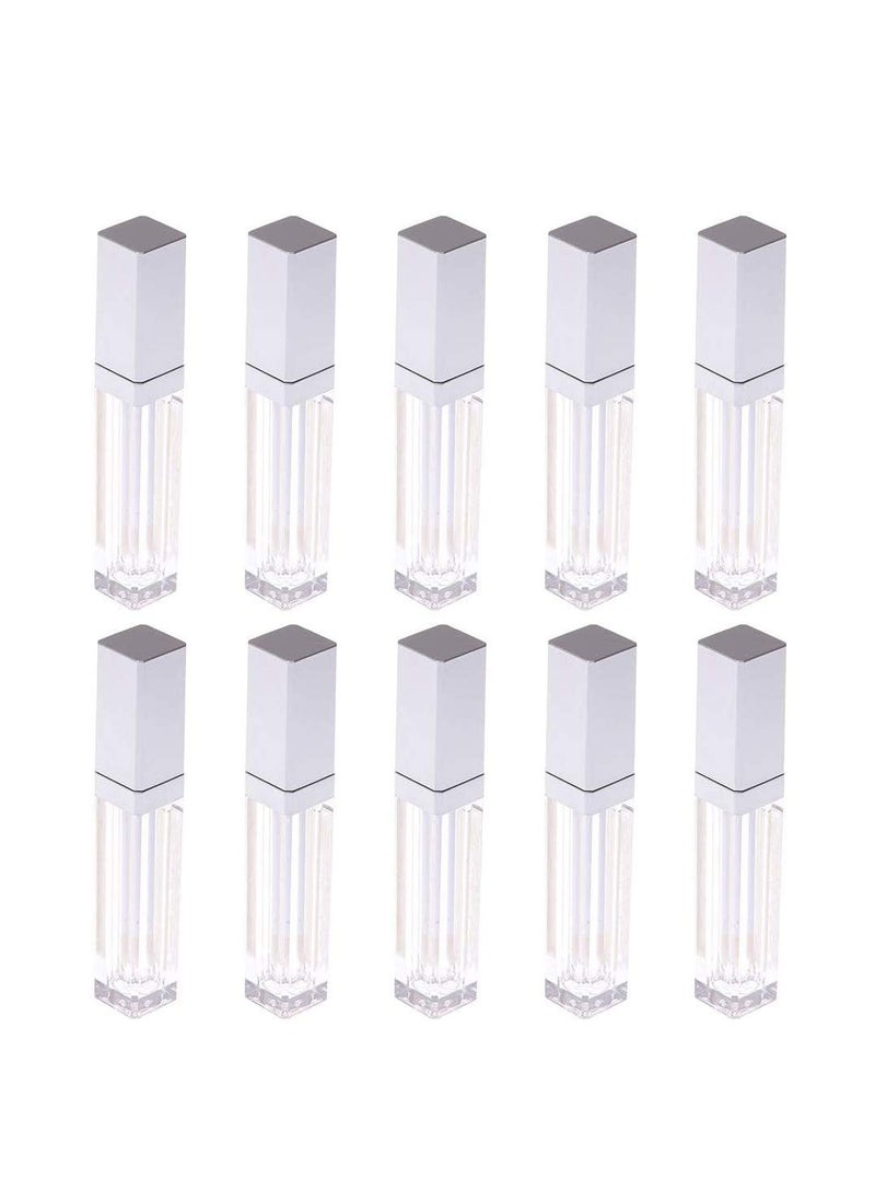 10 Pcs 7.5ml Plastic Square Clear Lip Gloss Tubes Vials with Mirror LED Light Lip Glaze Tube Bottles Refillable Makeup Lipstick Tube DIY Cosmetic Container Travel for Woman Girl(Silver)