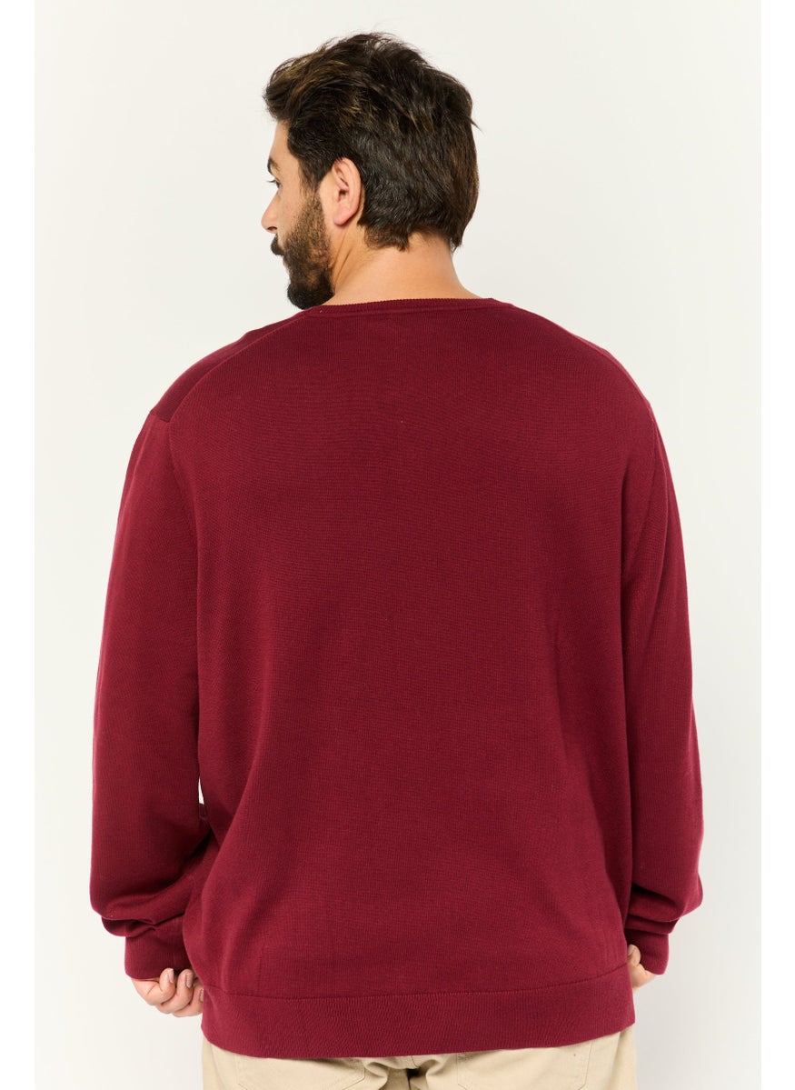 Men Crew Neck Long Sleeve Brand Logo Sweatshirt, Maroon
