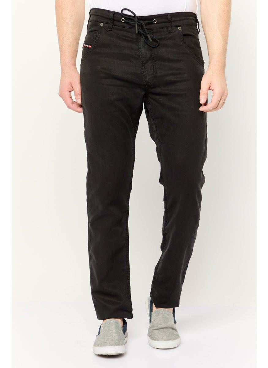 Men Tapered Fit Solid Stretchable Jeans, Black