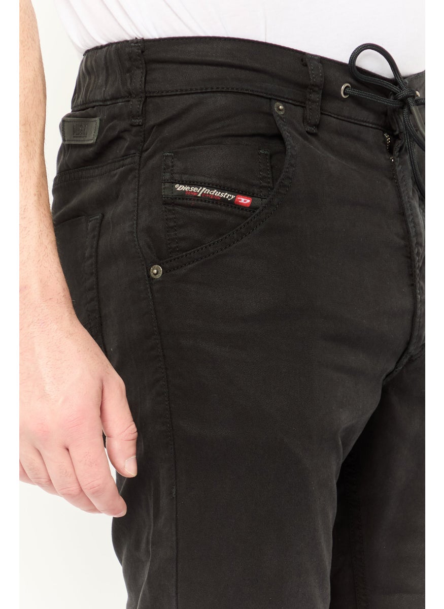 Men Tapered Fit Solid Stretchable Jeans, Black