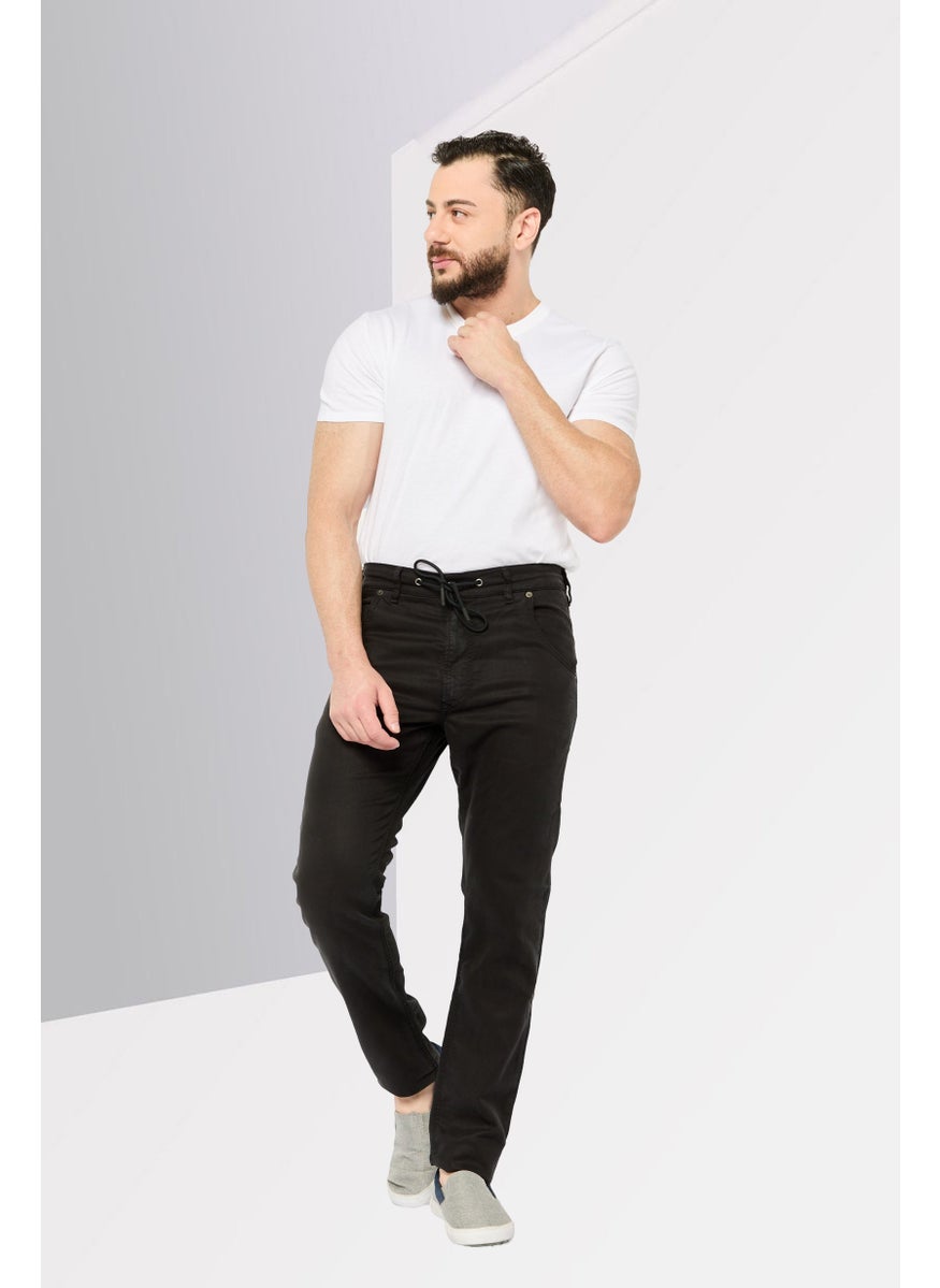 Men Tapered Fit Solid Stretchable Jeans, Black