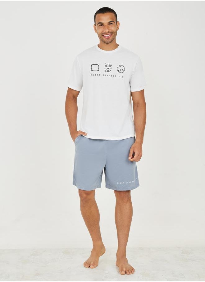 Graphic Print T-Shirt & Shorts Sleepwear Set