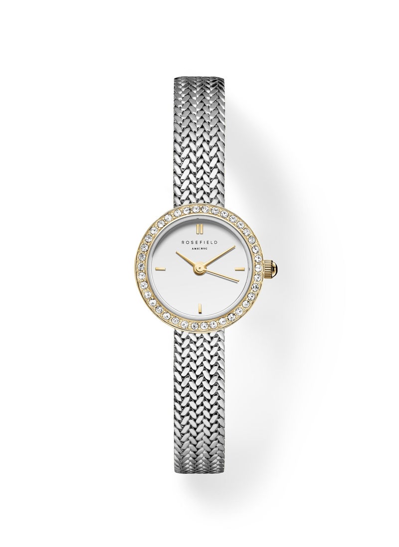 Mini Small Edit White Dial Crystal Duotone Woven Mesh Strap