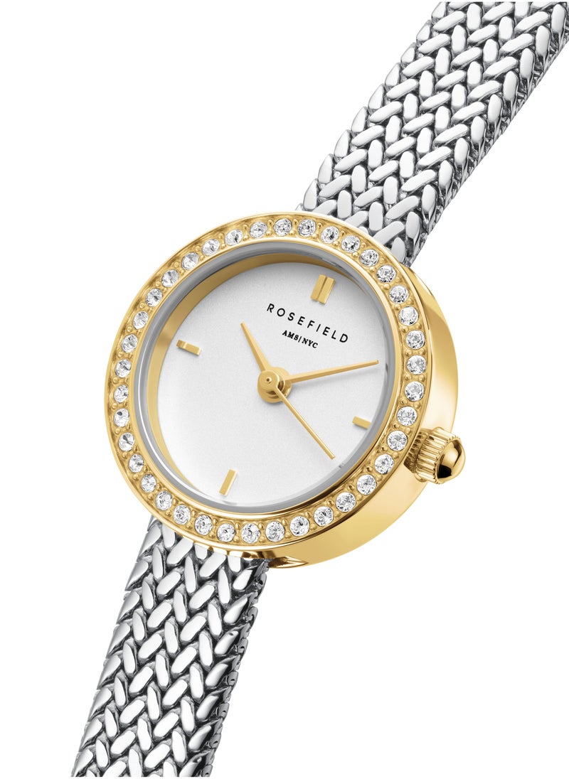 Mini Small Edit White Dial Crystal Duotone Woven Mesh Strap