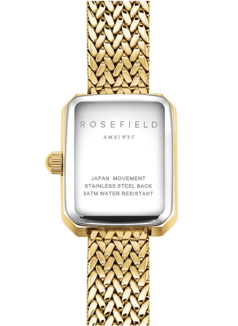 Rosefield Mini Octagon White Dial Gold Woven Mesh Strap