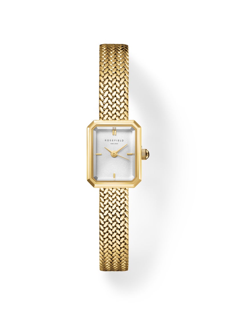 Rosefield Mini Octagon White Dial Gold Woven Mesh Strap