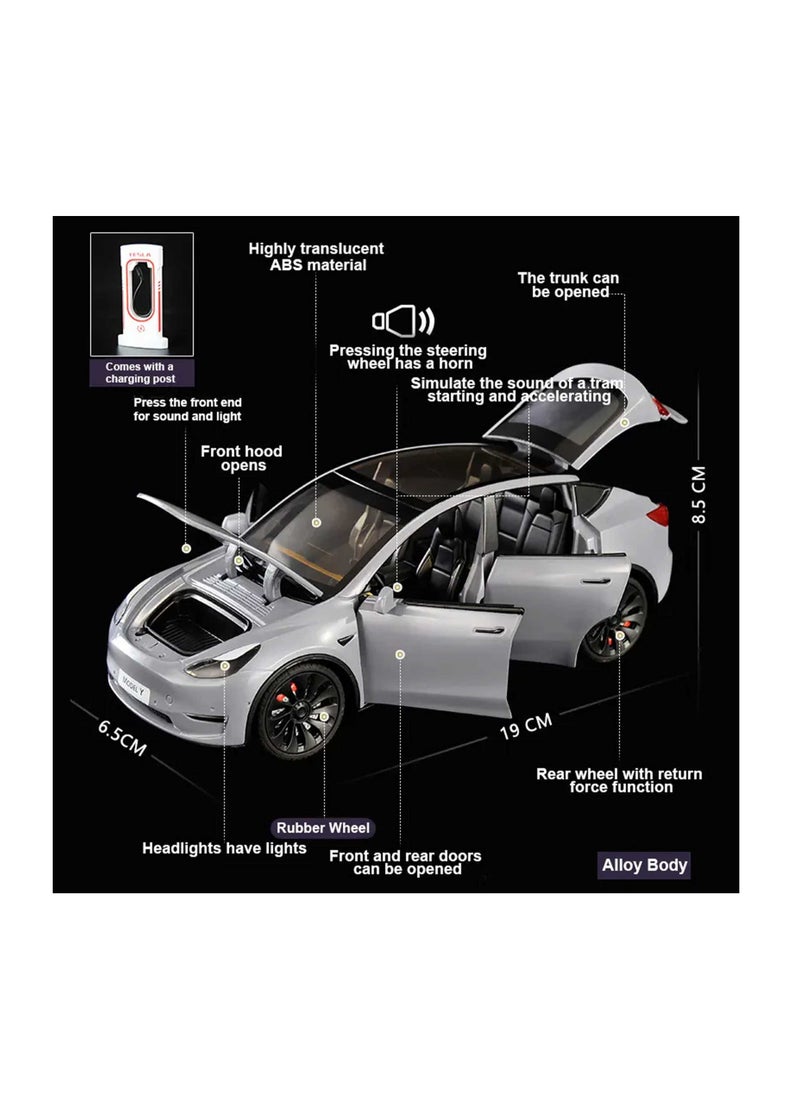 1:24 Scale Model S Die-Cast Car – Silver with Alloy Body & Return Function