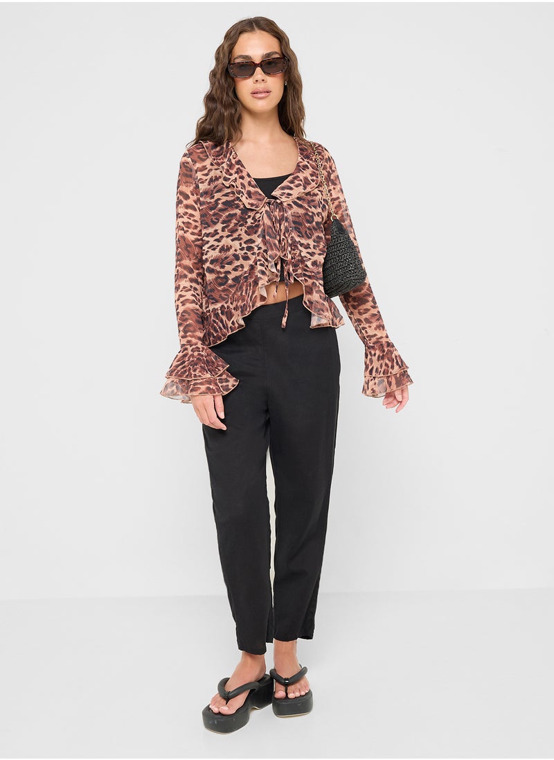 Leopard Print Ruffle Detail Blouse