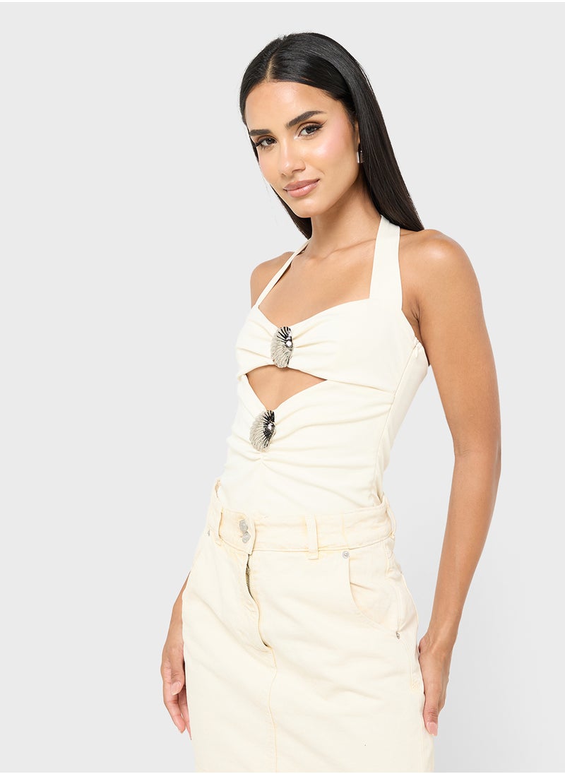 Halter Neck Cutout Detail Top