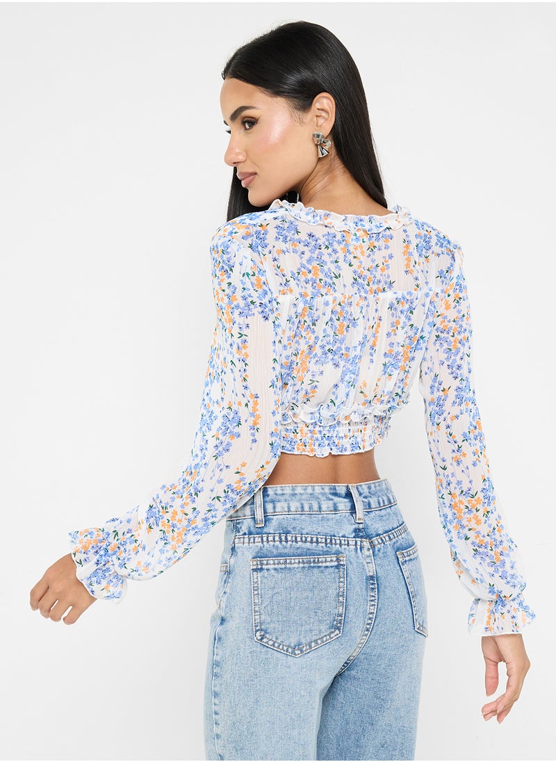 V Neck Floral Blouse