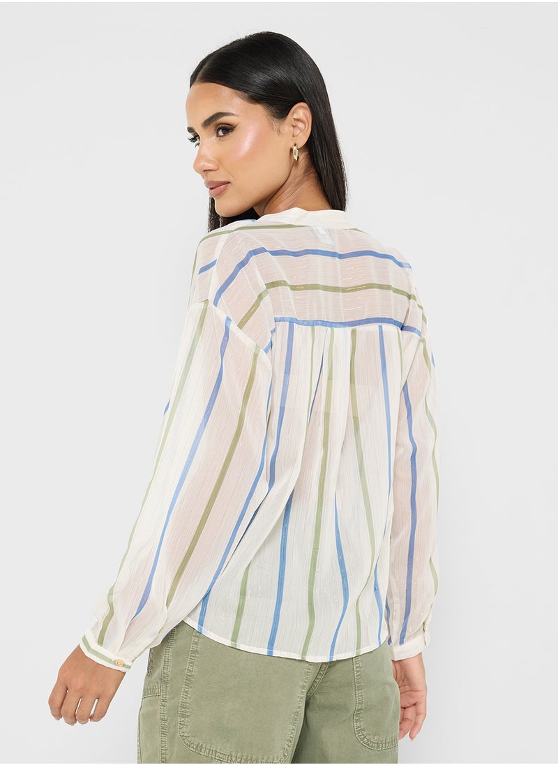 Multi Stripe Wrap Detail Shirt