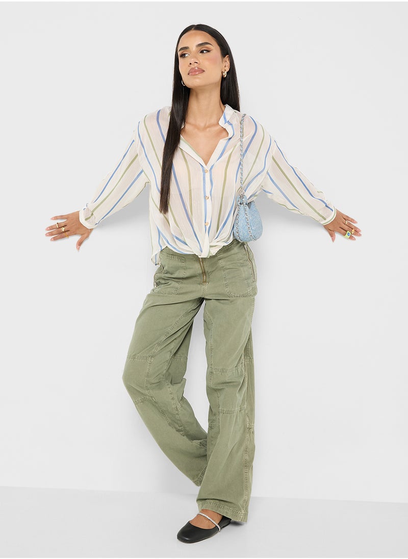 Multi Stripe Wrap Detail Shirt