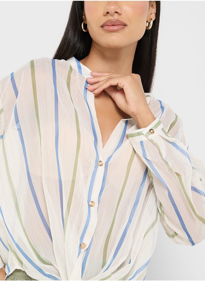Multi Stripe Wrap Detail Shirt