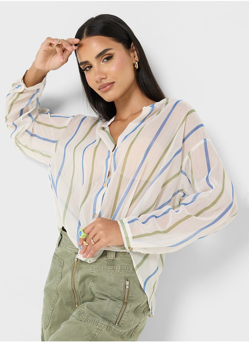 Multi Stripe Wrap Detail Shirt
