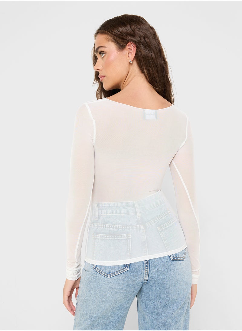 Mesh Fitted Top With Bralette