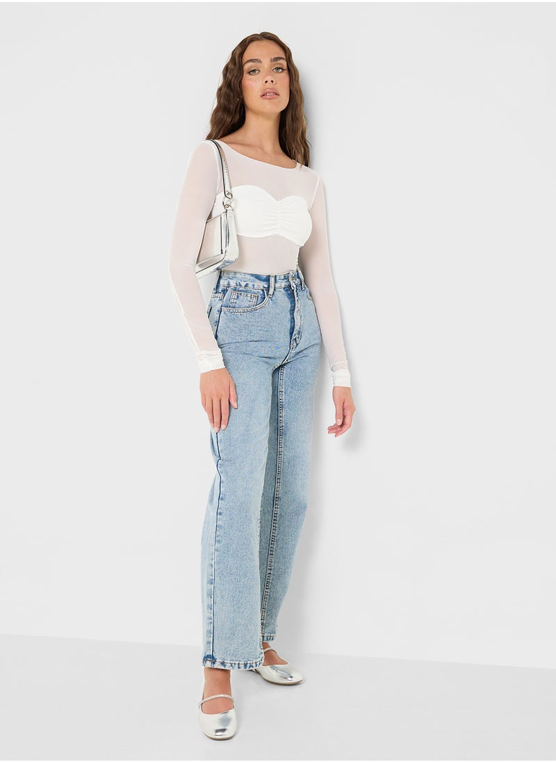 Mesh Fitted Top With Bralette