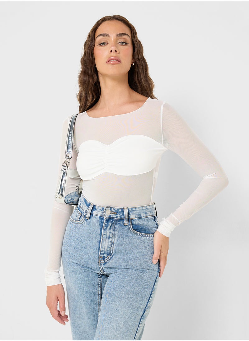 Mesh Fitted Top With Bralette