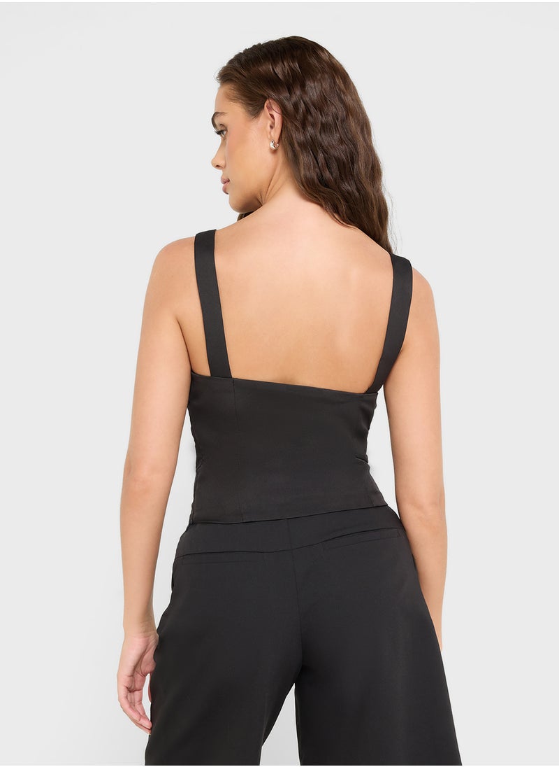 V Neck Diamante Bow Detail Top