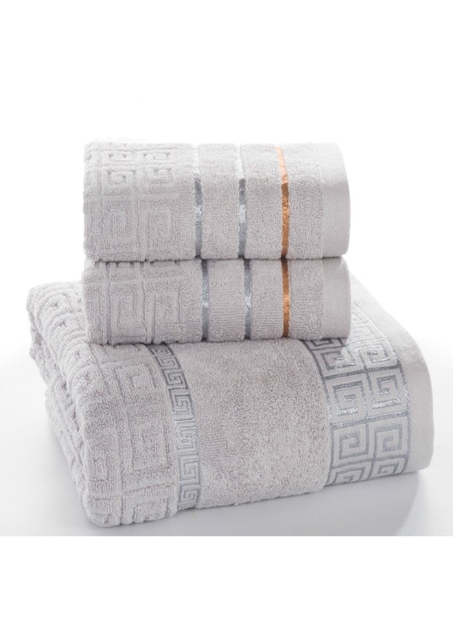3-Piece Plaid Cotton Bath Towel Grey 30 X 20 X 10cm