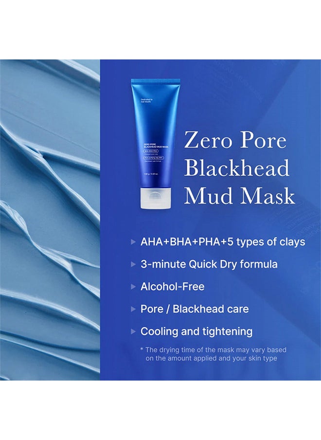 Zero Pore Blackhead Mud Facial Mask, Skin Cooling And Pore Tightening, 3 Minute Quick Dry Formula With AHA, BHA, PHA, And Pore-Purifying Clay, Korean Face Mask 100G / 3.52 OZ