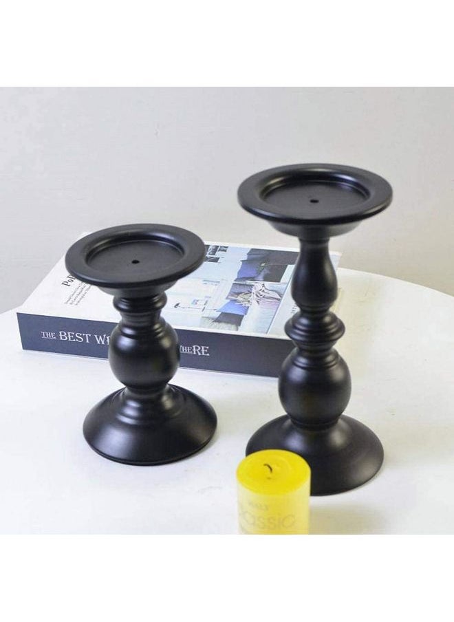 Pack Of 2 Pillar Candle Holders Black 16x10x11cm