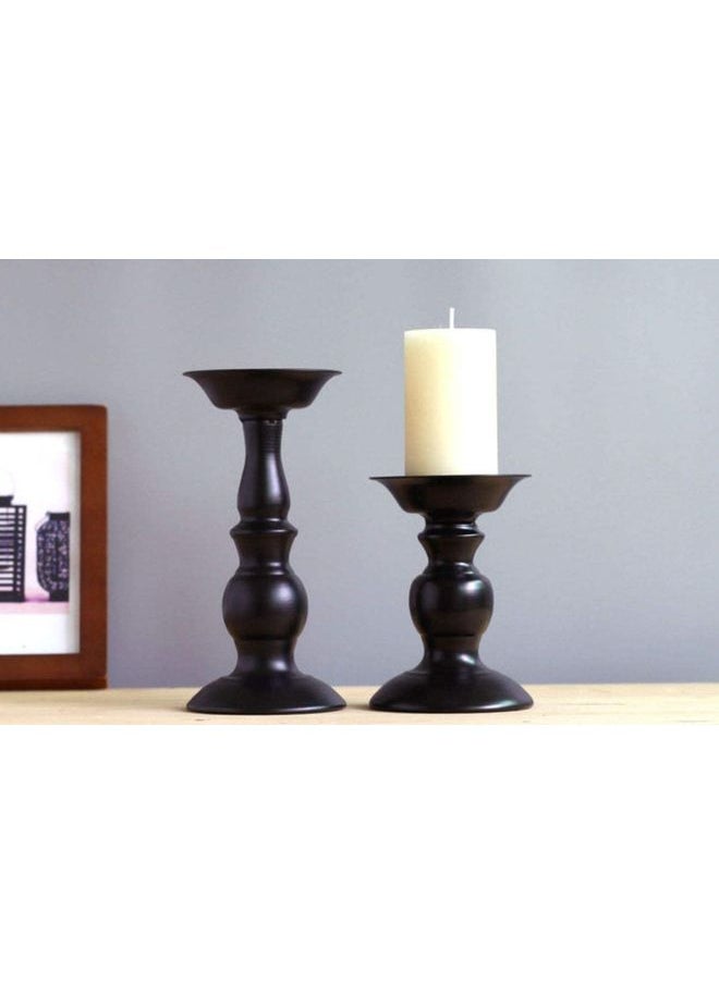 Pack Of 2 Pillar Candle Holders Black 16x10x11cm