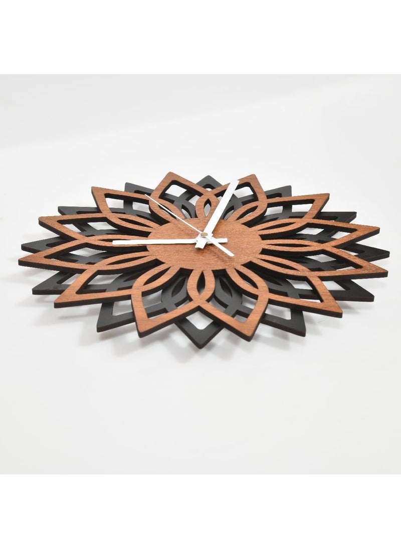 Giftore Designer Wooden Analog Wall Clock for Home Decor and Living Room/ 12'' Inch Wall Clock/ 3D Illusion Flower Design (Black, Brown)