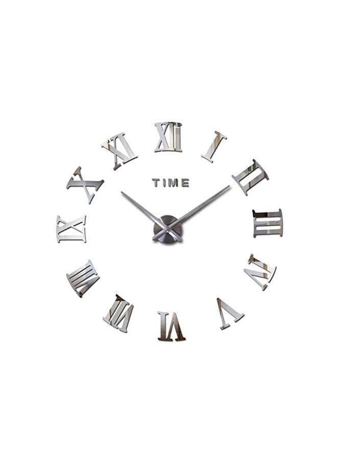 Large DIY Quartz 3D Roman Number Wall Clock Acrylic Sticker - Silver