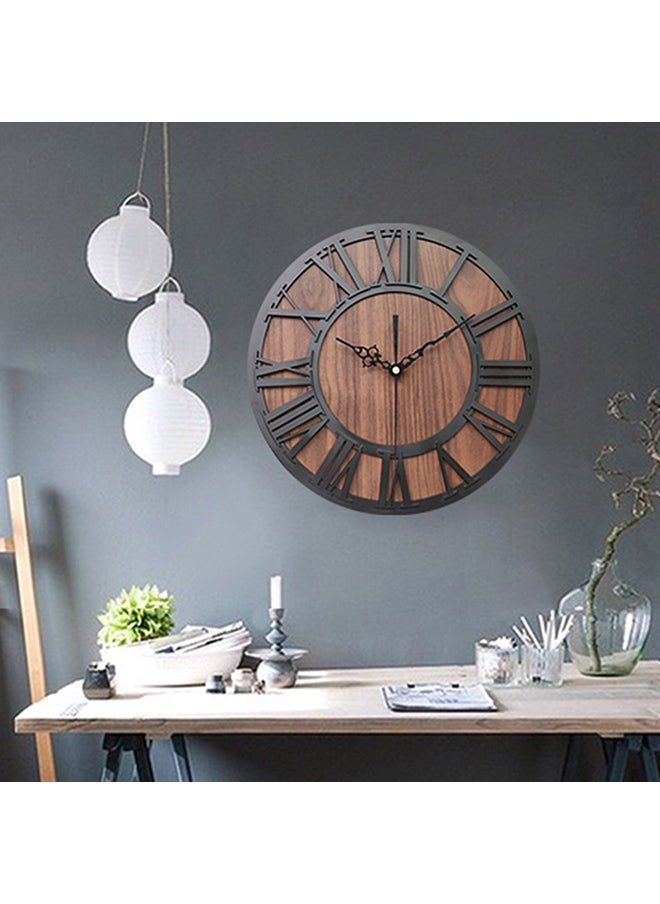 European Retro Wooden Rome Digital Craft Wall Clock Black