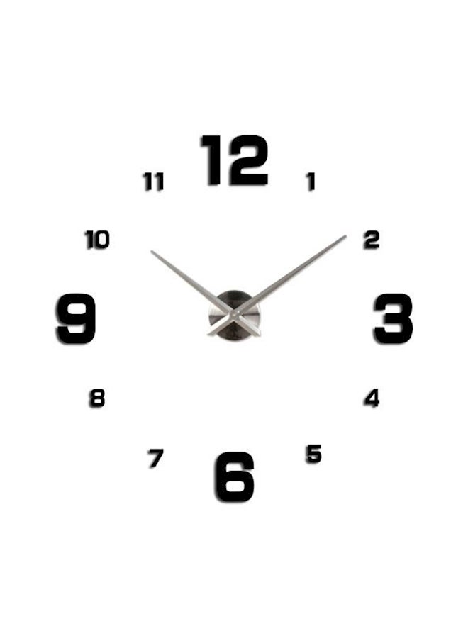 Large DIY Quartz 3D Acrylic Sticker Wall Clock Black/Silver 39.2centimeter