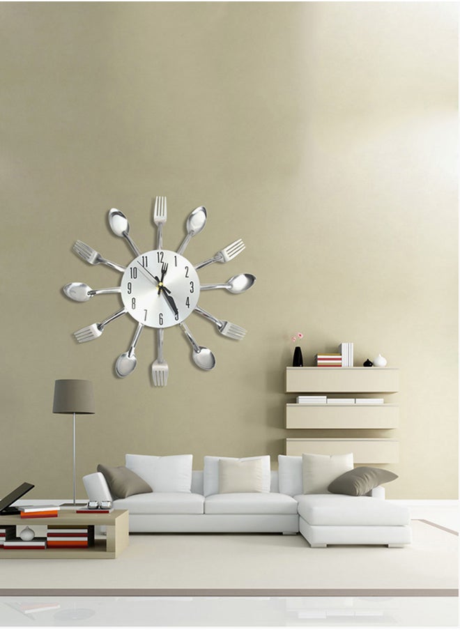 Knife Fork Spoon Analog Wall Clock Silver