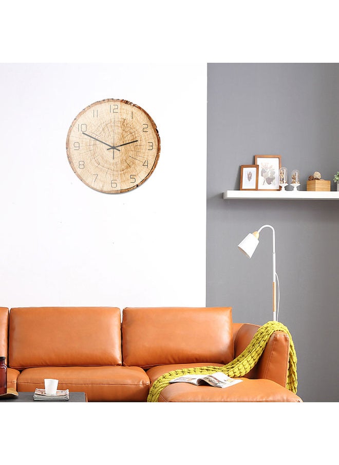 Creative Log Wood Grain Style Wall Clock Beige/Brown
