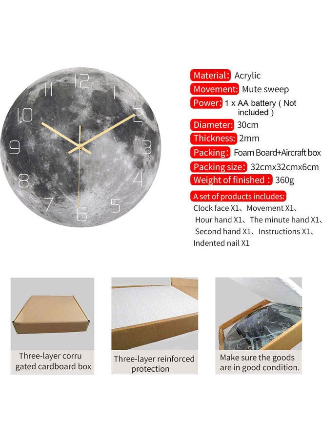Luminous Moon Wall Clock Grey