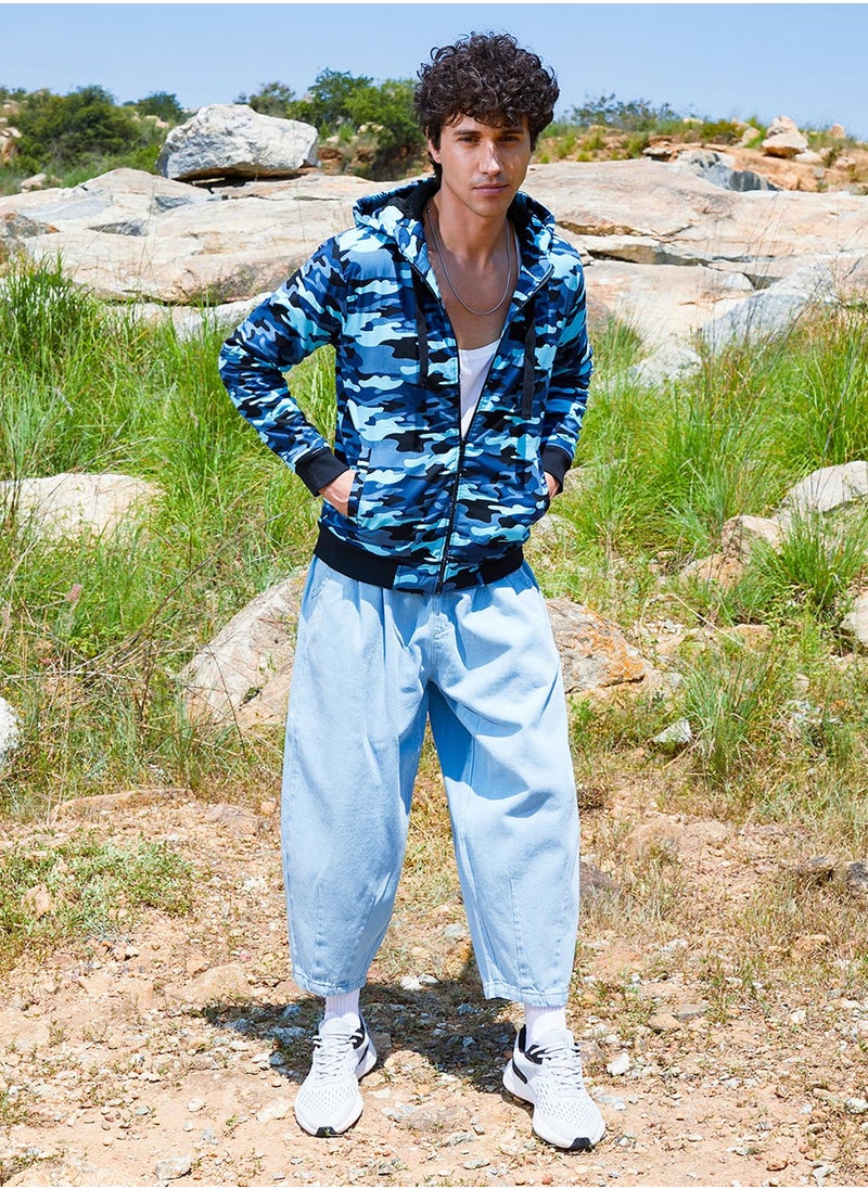 Men's Blue Camouflage Hoodie With Insert Pocket