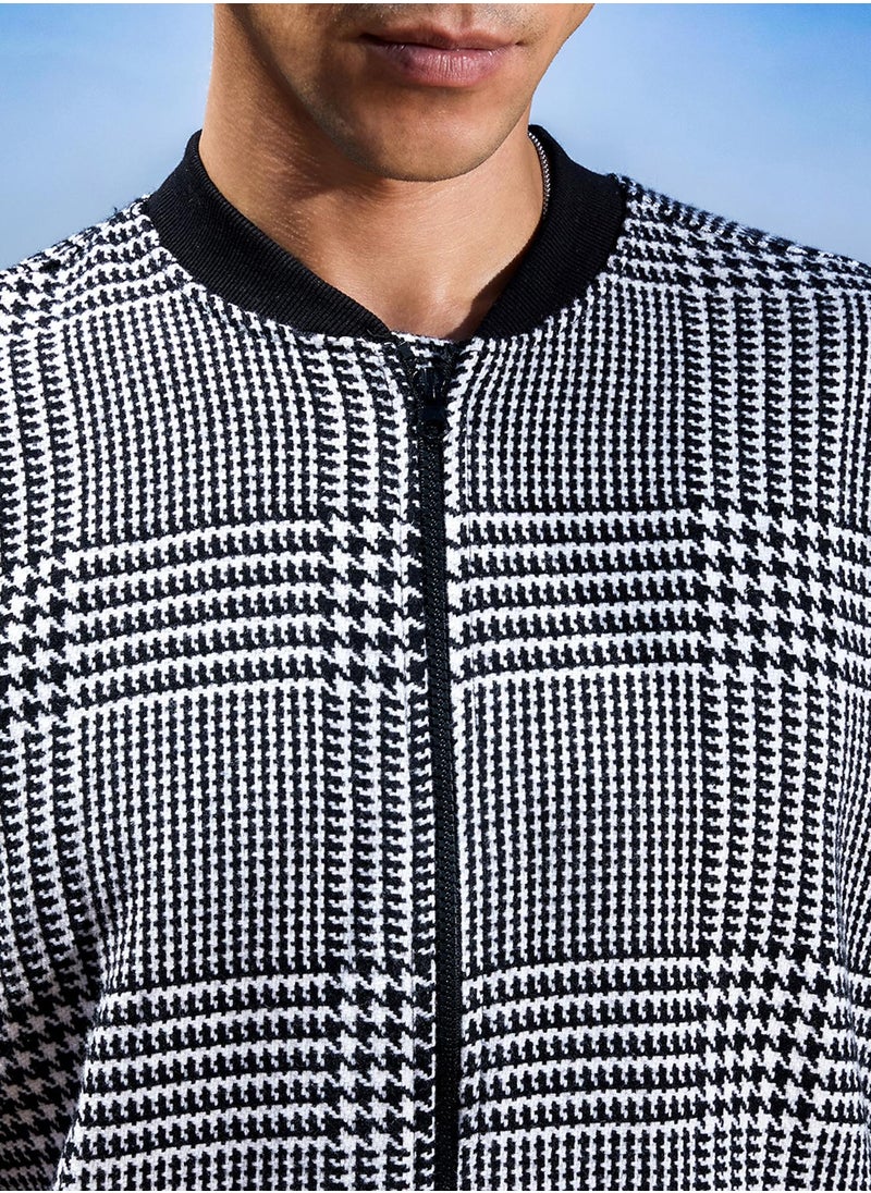 Men's Black & White Zip-Front Houndstooth Jacket