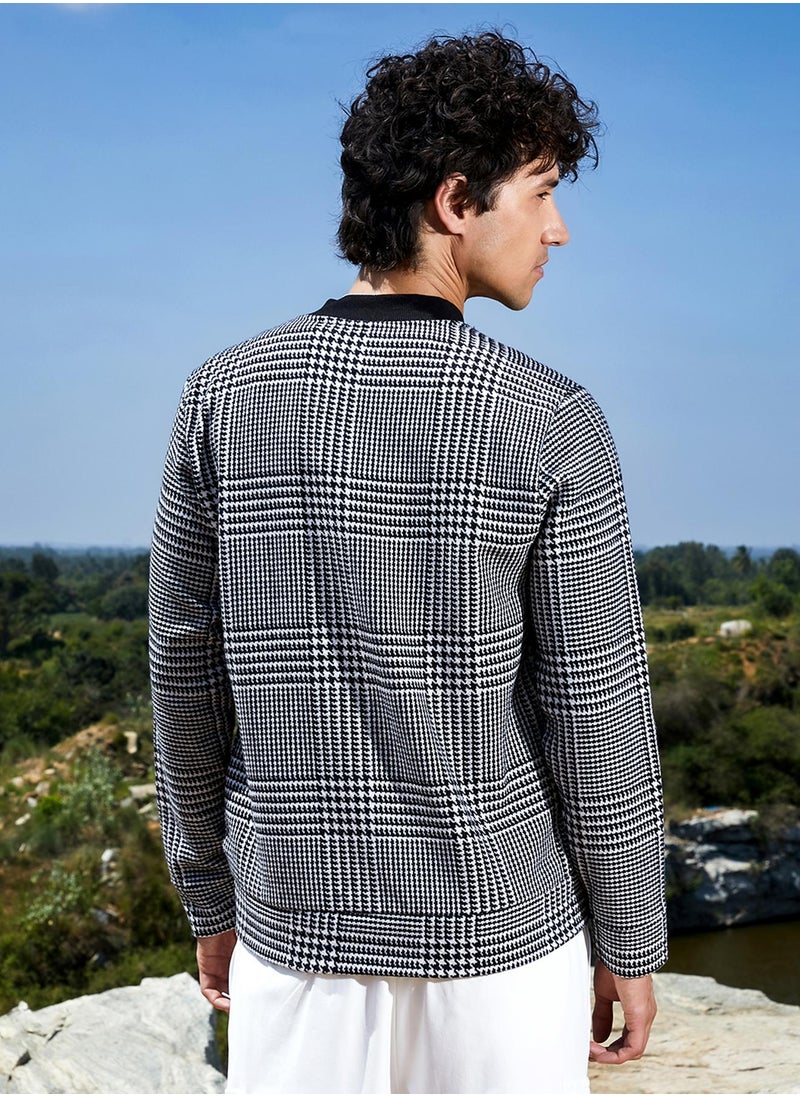 Men's Black & White Zip-Front Houndstooth Jacket