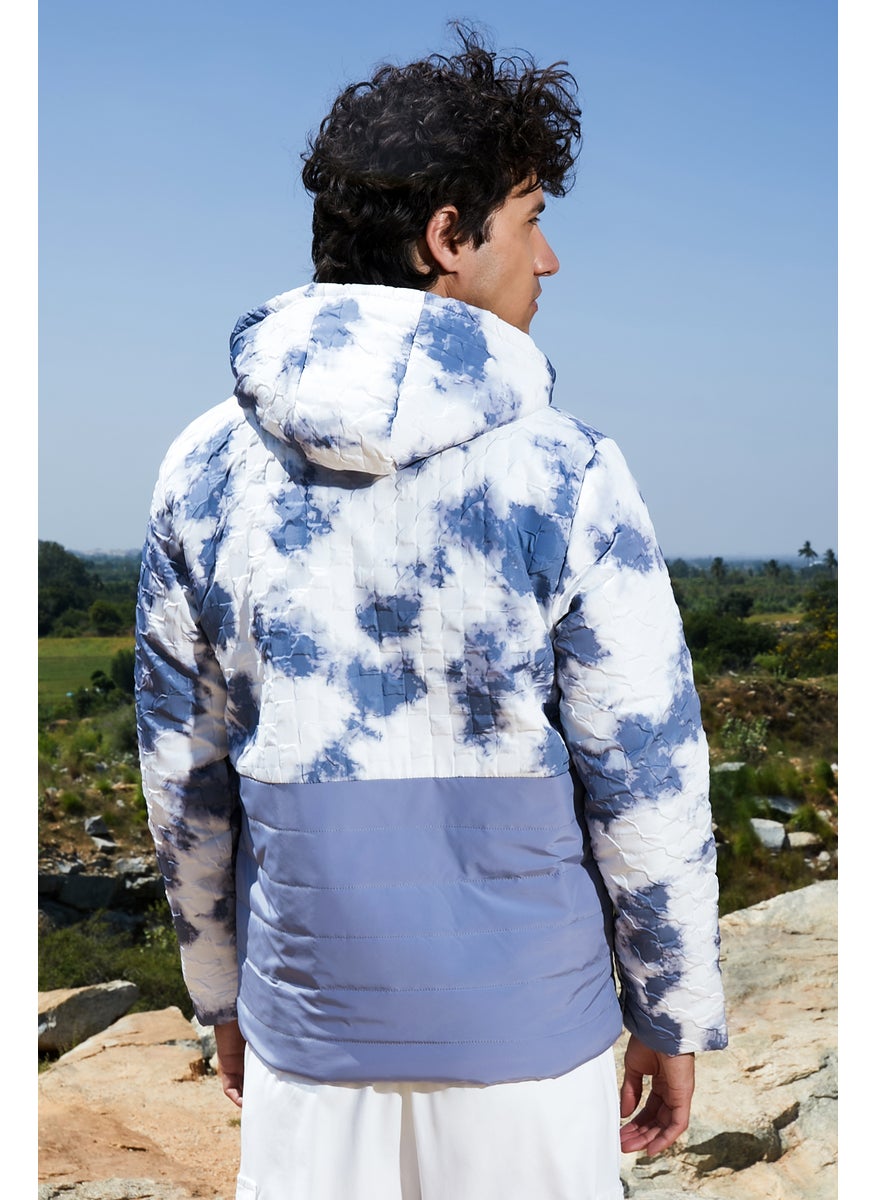 Men's White & Light Grey Tie-Dye Block Puffer Jacket
