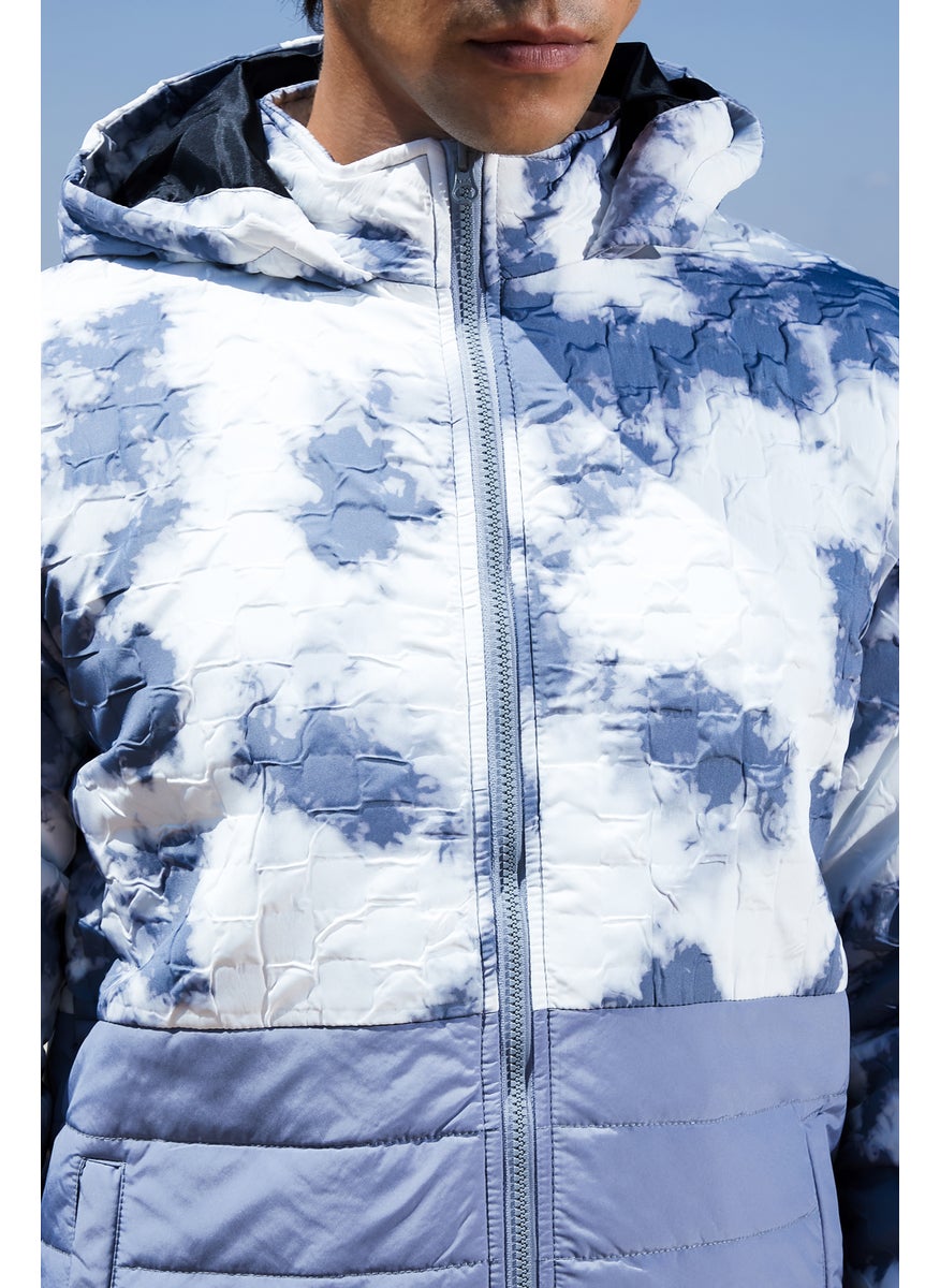 Men's White & Light Grey Tie-Dye Block Puffer Jacket