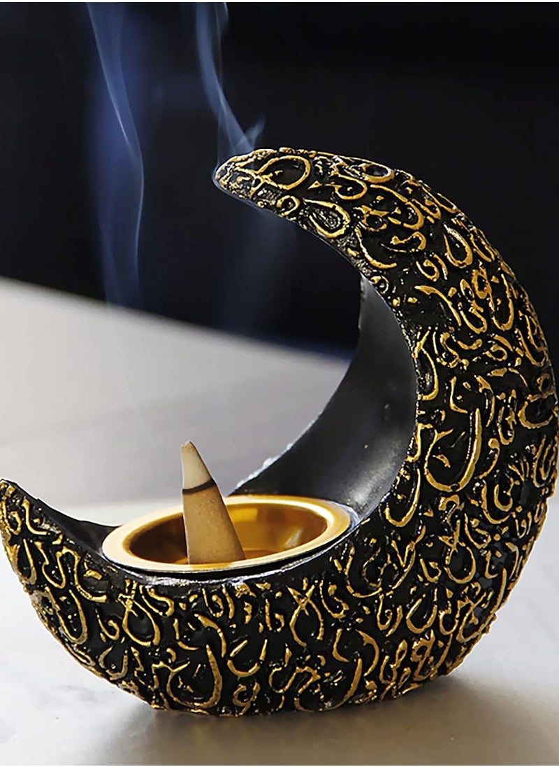 Crescent Resin Incense Burner Arab Ramadan Moon Crescent Incense Holder EID Middle East Aromatherapy Stove Muslim Candle Lamps Aroma Oil Diffuser Desktop Ornament Home Office Living Room Decor Gift