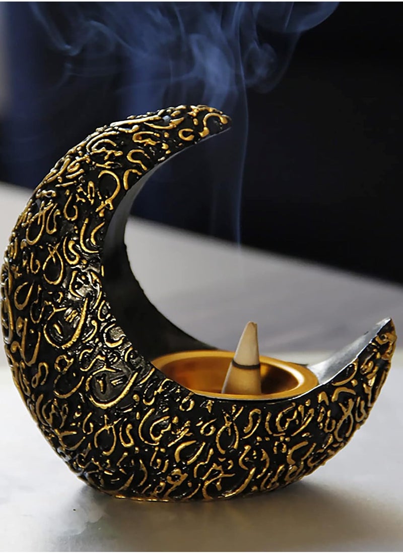 Crescent Resin Incense Burner Arab Ramadan Moon Crescent Incense Holder EID Middle East Aromatherapy Stove Muslim Candle Lamps Aroma Oil Diffuser Desktop Ornament Home Office Living Room Decor Gift