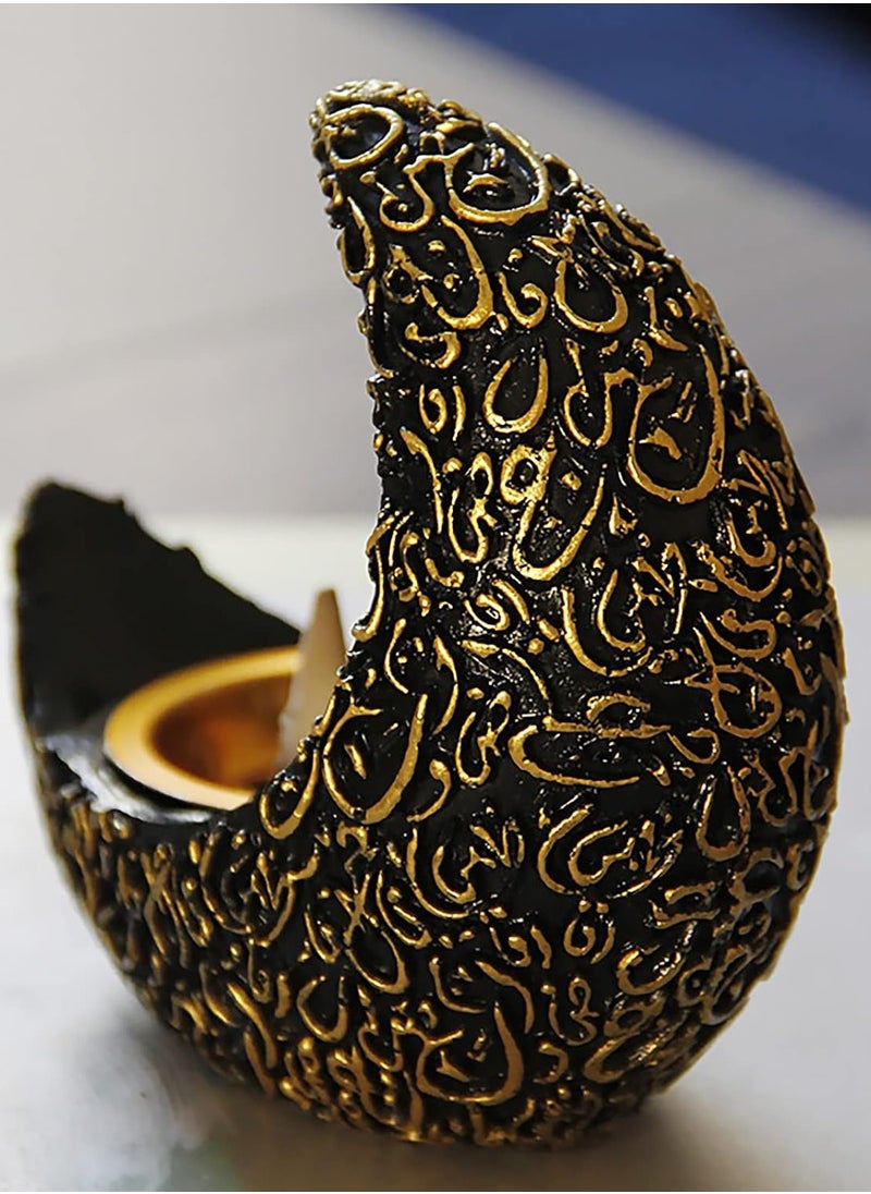 Crescent Resin Incense Burner Arab Ramadan Moon Crescent Incense Holder EID Middle East Aromatherapy Stove Muslim Candle Lamps Aroma Oil Diffuser Desktop Ornament Home Office Living Room Decor Gift
