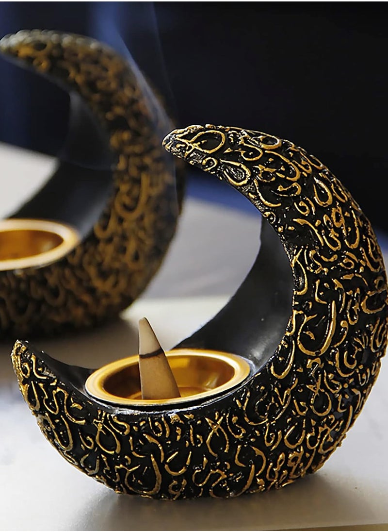 Crescent Resin Incense Burner Arab Ramadan Moon Crescent Incense Holder EID Middle East Aromatherapy Stove Muslim Candle Lamps Aroma Oil Diffuser Desktop Ornament Home Office Living Room Decor Gift