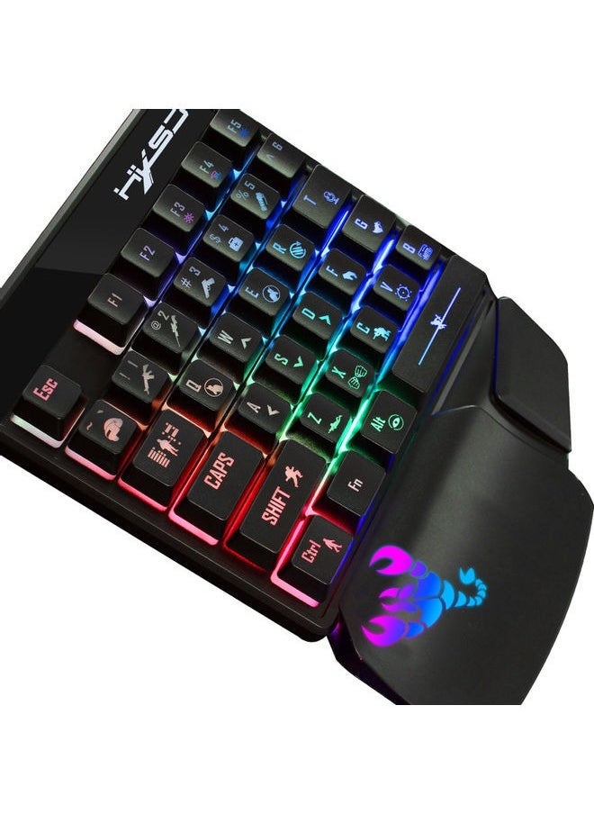 Wired RGB Gaming Mouse 35 Keys Single-Hand Gaming Keyboard Portable Android Keyboard Mouse, Programmable Gaming Mouse+one-handed Game Keyboard