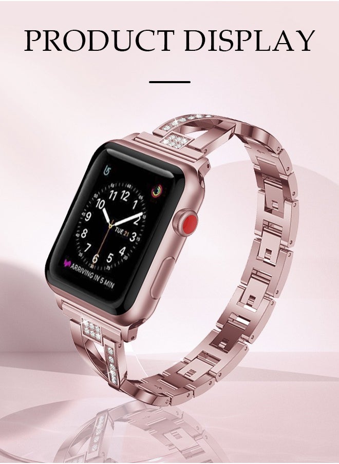 Metal Strap for Apple Watch 38/40/41mm, Women Fashion Bling Stainless Steel Bracelet Straps With Sweat-Proof Strap Metal Waterproof Strap (Rose Pink)