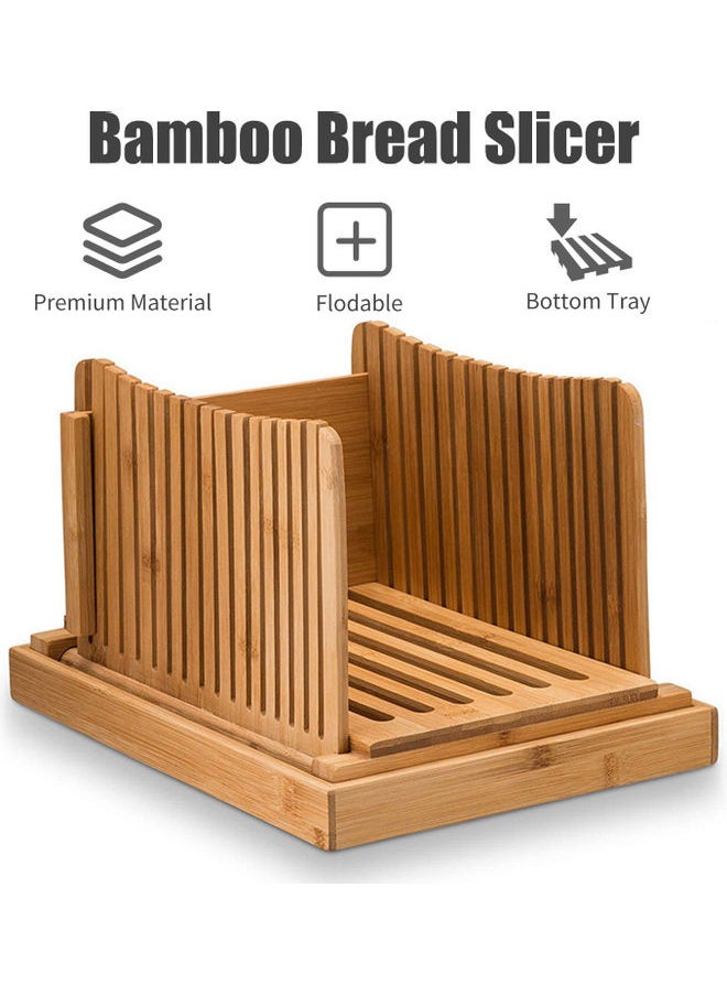 Bamboo Bread Slicer with Bottom Tray Brown